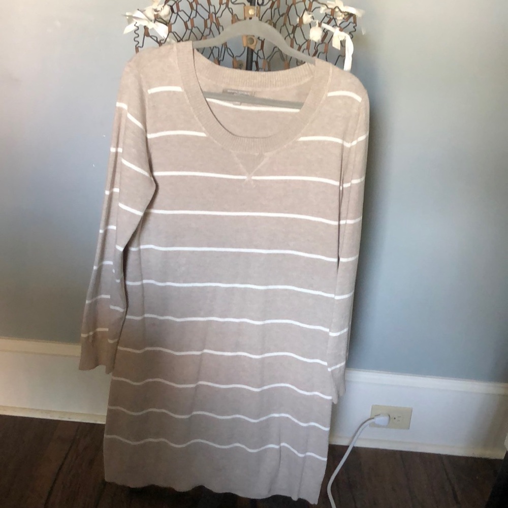 Banana Republic Tan and White striped dress